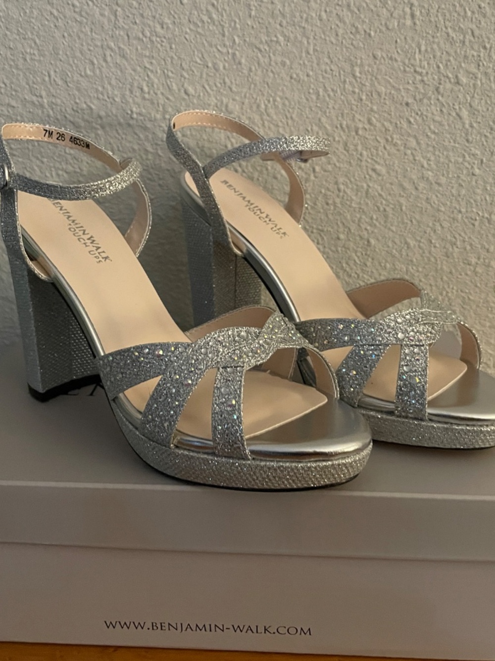 Benjamin Walk Ava Silver Sandal Platform Heels NEW IN BOX